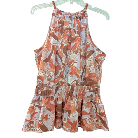 NINE WEST top, halter style, size XL, peach, cream and orange, spaghetti straps. - Picture 1 of 5